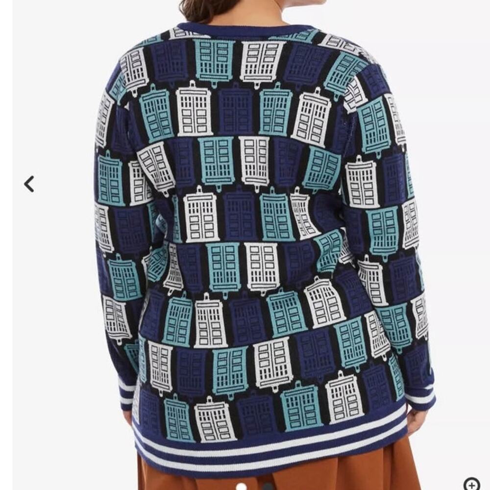 Torrid Plus Size 5 (5X) Doctor Who Tardis V Neck Button Up Cardigan Sweater Top - Picture 4 of 5